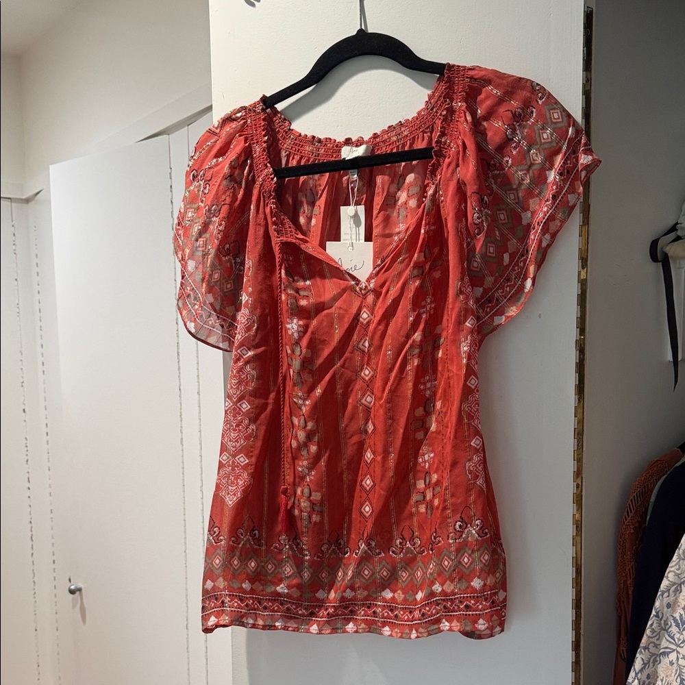 Joie Arevig Coral and Metallic Silk blend Blouse